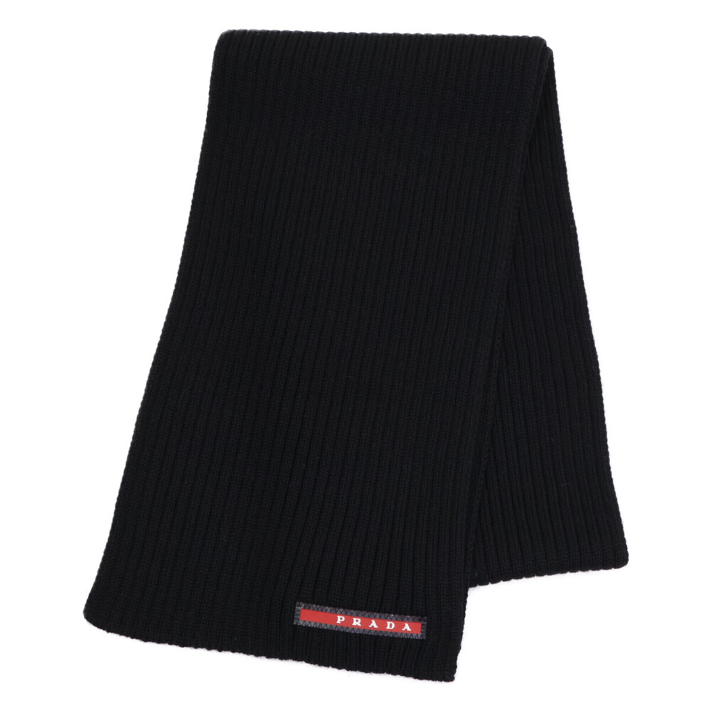 PRADA SPORT Ribbed Knit Scarf, Black, Men's